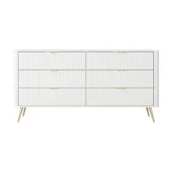 Madia moderna 163x81h cm 6 cassetti moderna bianco opaco cannettato Ramis