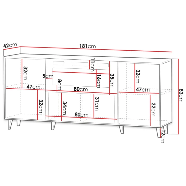 Madia moderna181x83h cm con camino elettrico cannettato quercia Essence