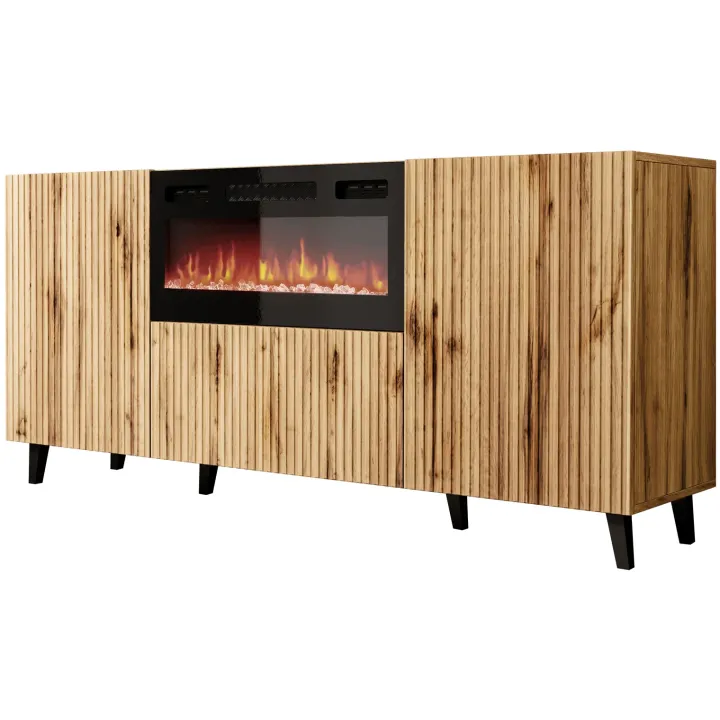Madia moderna181x83h cm con camino elettrico cannettato quercia Essence