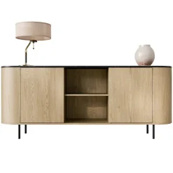Madia moderna 184x75h cm 2 vani rovere effetto marmo nero Roundi