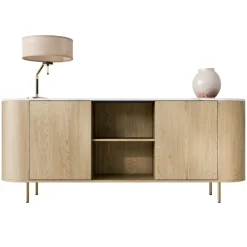 Madia moderna 184x75h cm 2 vani rovere effetto marmo bianco Roundi