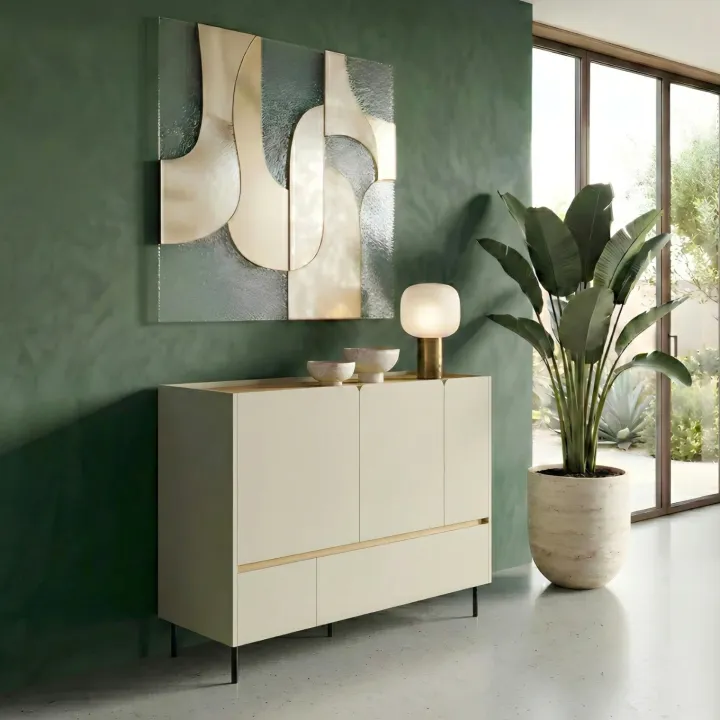 Madia soggiorno 120x105h cm 3 ante 2 cassetti verde rovere chiaro Linfa