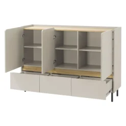 Madia soggiorno 150x105h cm 3 ante 3 cassetti beige cashmere rovere chiaro Linfa