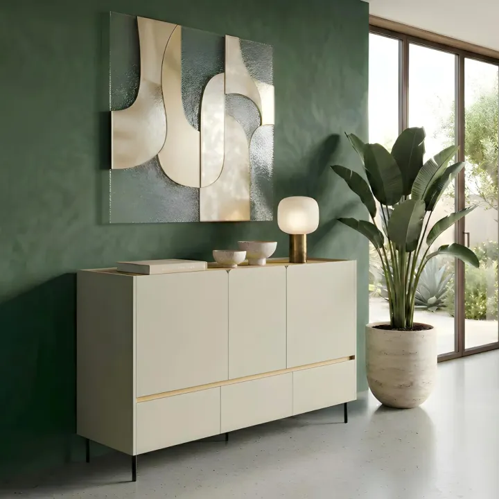 Madia soggiorno 150x105h cm 3 ante 3 cassetti verde rovere chiaro Linfa