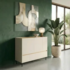 Madia soggiorno 120x105h cm 3 ante 2 cassetti beige cashmere rovere chiaro Linfa