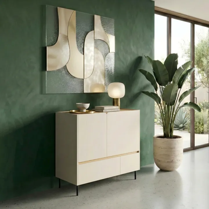 Madia soggiorno 95x105h cm 2 ante 2 cassetti beige cashmere rovere chiaro Linfa