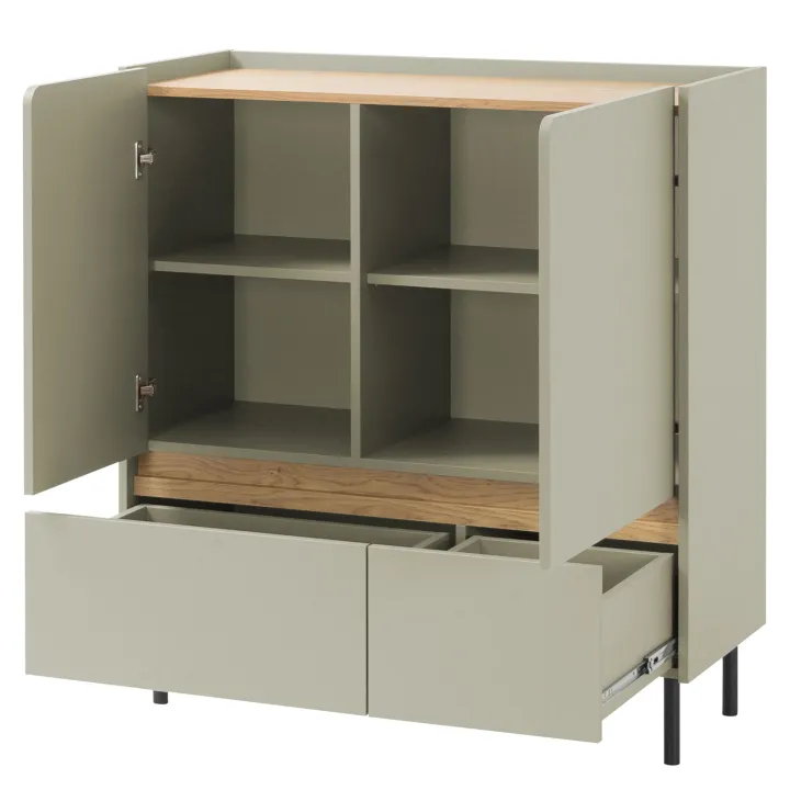 Madia soggiorno 95x105h cm 2 ante 2 cassetti verde rovere chiaro Linfa