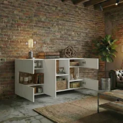Madia sospesa 120x62h cm moderna bianco rovere Fusion