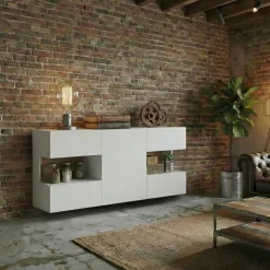 Madia sospesa 120x62h cm moderna bianco rovere Fusion