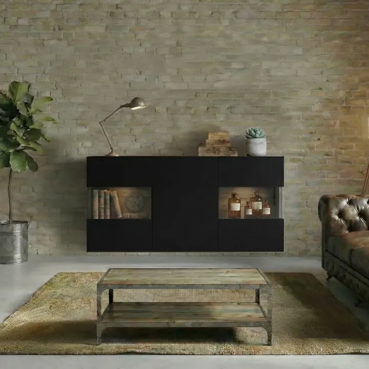 Madia sospesa 120x62h cm moderna nero rovere Fusion