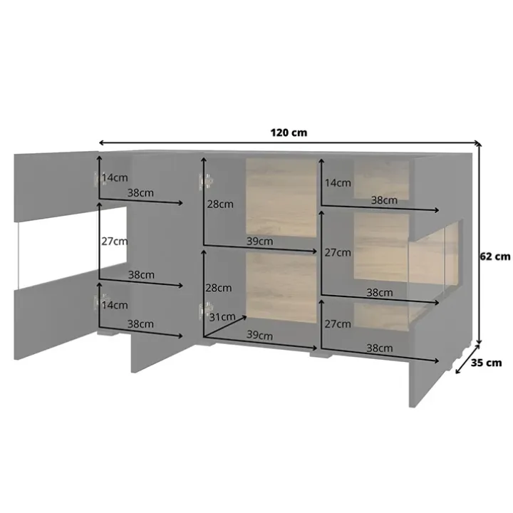 Madia sospesa 120x62h cm moderna nero rovere Fusion