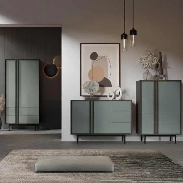 Madia 123x87 cm 2 ante 3 cassetti antracite verde Essenzia