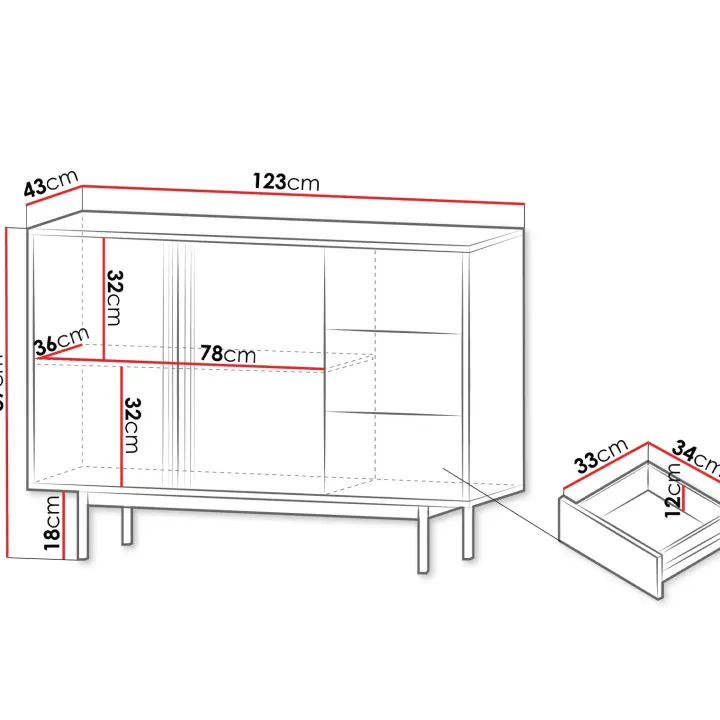 Madia 123x87 cm 2 ante 3 cassetti antracite rovere Essenzia