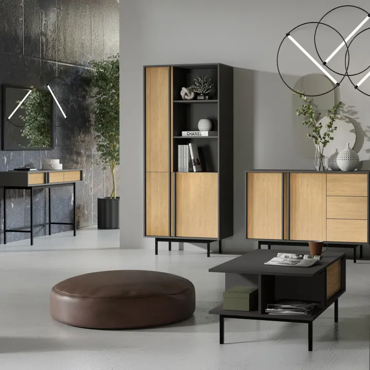 Madia 123x87 cm 2 ante 3 cassetti antracite rovere Essenzia
