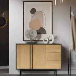Madia 123x87 cm 2 ante 3 cassetti antracite rovere Essenzia