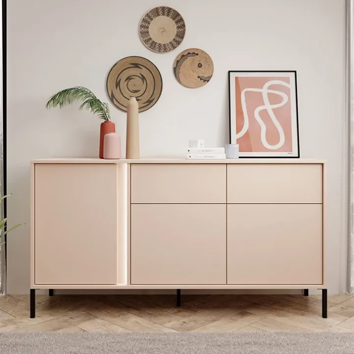 Madia 153x82cm 3 ante 2 cassetti moderna beige Melly