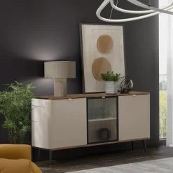 Madia 160x82 cm 3 ante con anta vetrata beige cashmere noce Arden