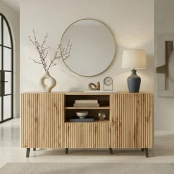 Madia 151x83cm 3 ante moderna industrial cannettato quercia Essence