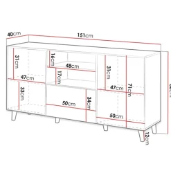 Madia 151x83cm 3 ante moderna industrial cannettato quercia Essence