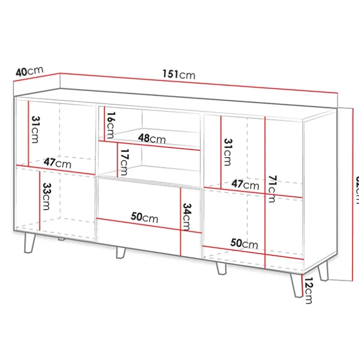 Madia 151x83cm 3 ante moderna industrial cannettato quercia Essence
