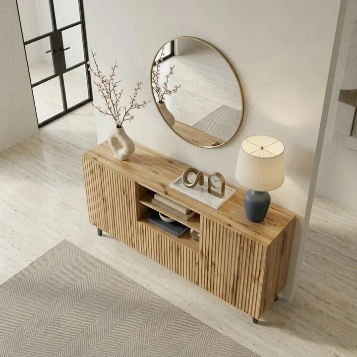 Madia 151x83cm 3 ante moderna industrial cannettato quercia Essence