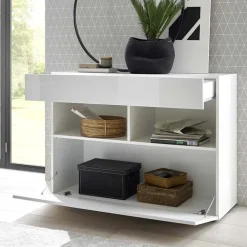 Madia 111x82h cm 1 anta a ribalta 1 cassetto bianco opaco e lucido Steppi