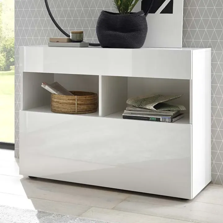 Madia 111x82h cm 1 anta a ribalta 1 cassetto bianco opaco e lucido Steppi