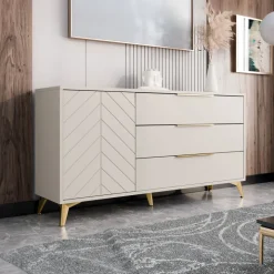 Madia 154x80h cm 1 anta 6 cassetti beige con frontali serigrafati Miriam