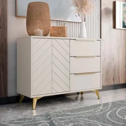 Madia 104x80h cm 1 anta 3 cassetti beige con frontali serigrafati Miriam