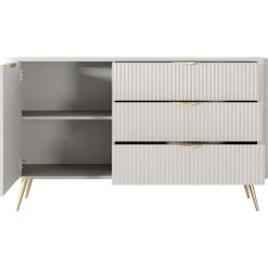 Madia 138x81h cm 1 anta 3 cassetti beige cannettato Ramis