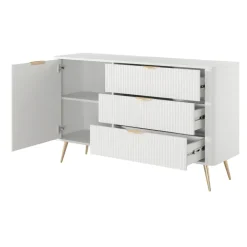 Madia 138x81h cm 1 anta 3 cassetti bianco opaco cannettato Ramis