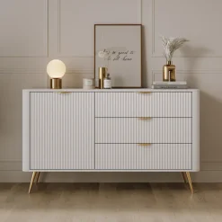 Madia 138x81h cm 1 anta 3 cassetti bianco opaco cannettato Ramis