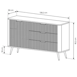 Madia 138x81h cm 1 anta 3 cassetti bianco opaco cannettato Ramis