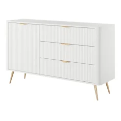 Madia 138x81h cm 1 anta 3 cassetti bianco opaco cannettato Ramis