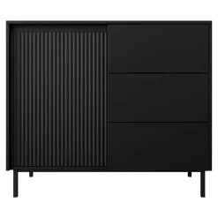 Madia 103x90h cm 1 anta 3 cassetti design cannettato nero Strike