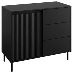 Madia 103x90h cm 1 anta 3 cassetti design cannettato nero Strike