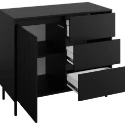 Madia 103x90h cm 1 anta 3 cassetti design cannettato nero Strike