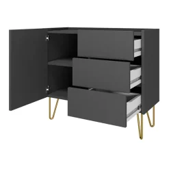 Madia 97x83h cm 1 anta 3 cassetti moderna grafite frassinato marmo nero Visby