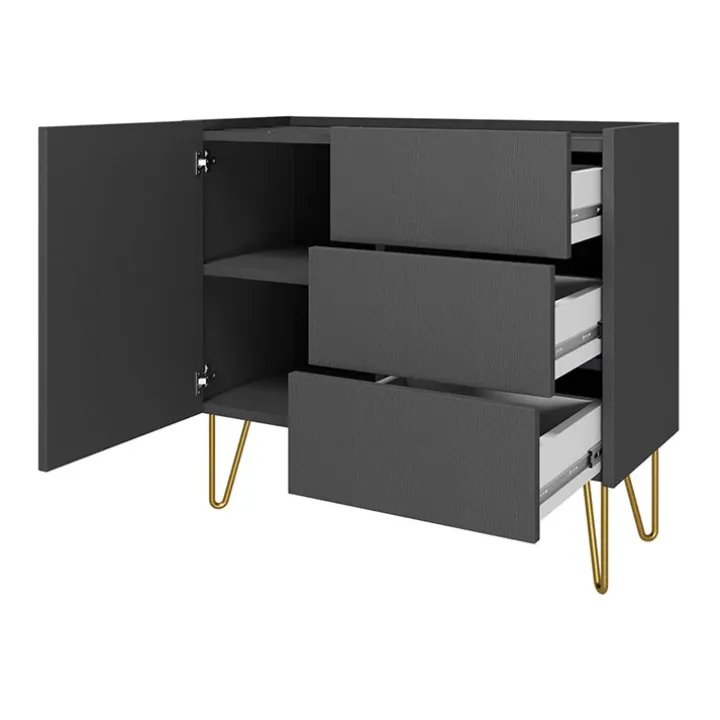 Madia 97x83h cm 1 anta 3 cassetti moderna grafite frassinato marmo nero Visby
