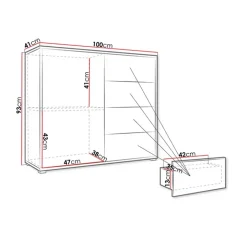 Madia 100x93h cm 1 anta 4 cassetti moderna bianco Eindhoven