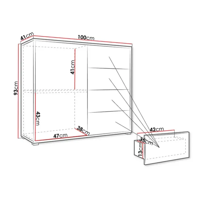Madia 100x93h cm 1 anta 4 cassetti moderna bianco Eindhoven