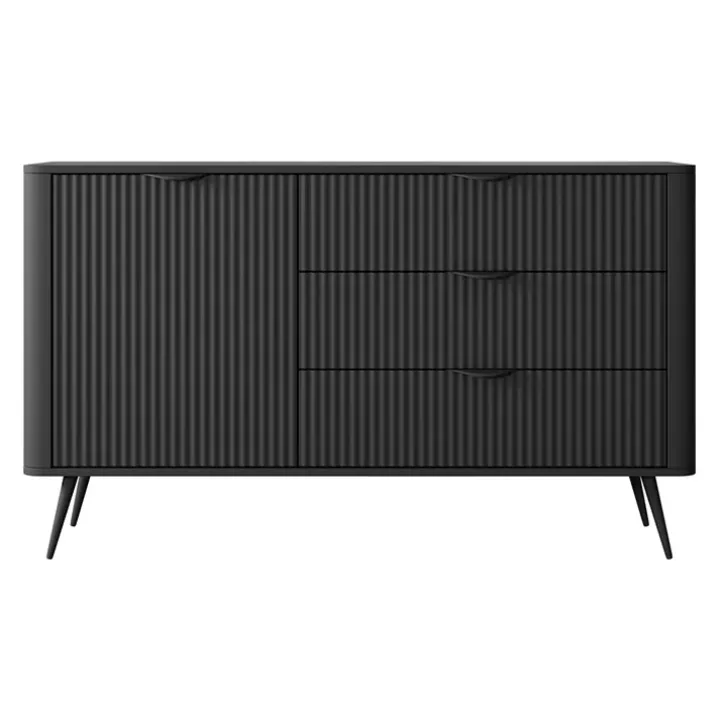 Madia 138x81h cm 1 anta 3 cassetti nero opaco cannettato Ramis