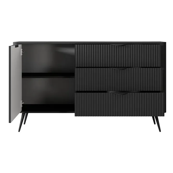 Madia 138x81h cm 1 anta 3 cassetti nero opaco cannettato Ramis