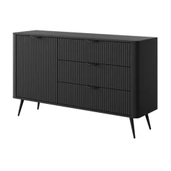 Madia 138x81h cm 1 anta 3 cassetti nero opaco cannettato Ramis