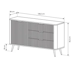 Madia 138x81h cm 1 anta 3 cassetti nero opaco cannettato Ramis