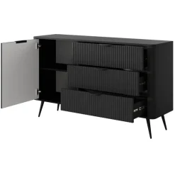 Madia 138x81h cm 1 anta 3 cassetti nero opaco cannettato Ramis