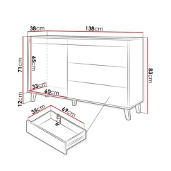 Madia 138x83h cm 1 anta 3 cassetti rovere antracite Salisburgo