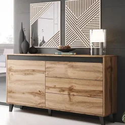 Madia 138x83h cm 1 anta 3 cassetti rovere antracite Salisburgo
