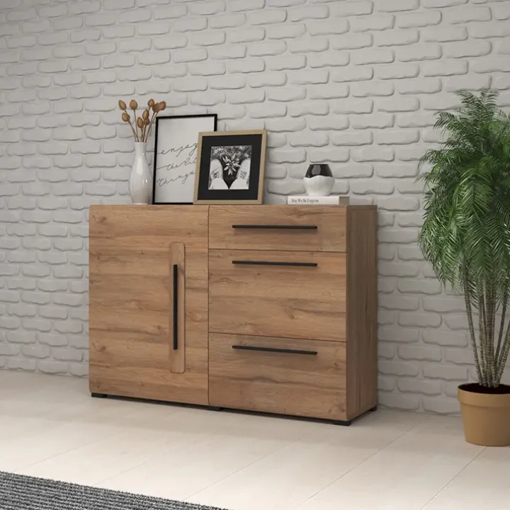 Madia 120x86h cm 1 anta 3 cassetti soggiorno rovere nero Maiorca