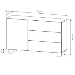 Madia 130x80h cm 1 anta 3 cassetti soggiorno rovere chiaro Mellow